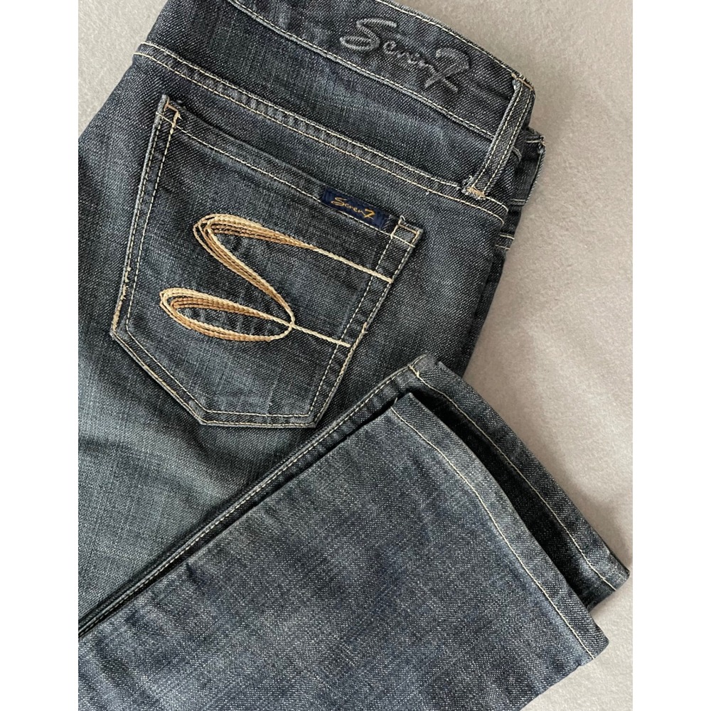 Seven7 Premium Denim Mens Straight Leg Dark Wash Blue Jeans 35 Waist